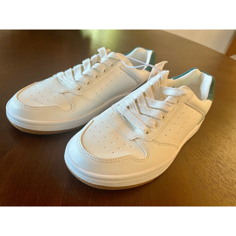 J.Crew Court Sneakers Mens White New Green Heel Gum Sole Classic Low Top Size 8